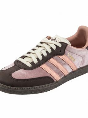💞RARE💞adidas Pink Velvet & Brown Trim Samba Sneaker 7.5